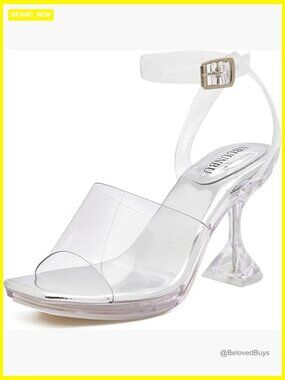 Sexy Clear Strappy Heels Square Toe Kitten Heels Platform Mules Cinderella